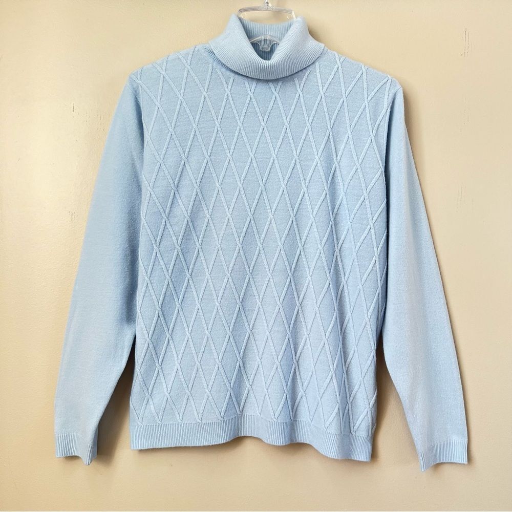 Jennifer Moore Women’s Turtleneck Powder Blue Diamond Knit Design  Sweater SZ L